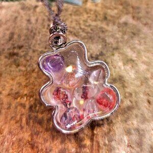 Floating Nature Super Seven Crystals Silver Bear Pendant Necklace